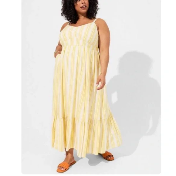 torrid | Dresses | Torrid Maxi Challis Sleeveless Tiered Dress Yellow White  Vertical Stripe 3x | Poshmark